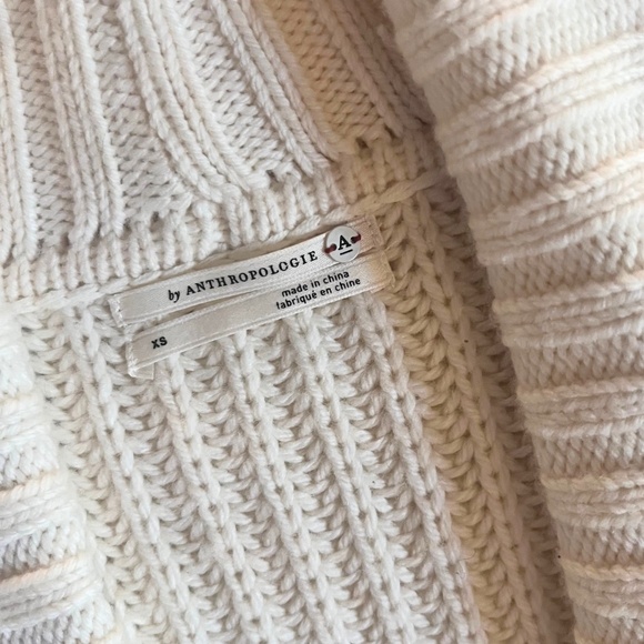 Anthropologie Oversized Wool Blend Deep V Cardigan Sweater Cream XS EUC - Picture 5 of 6